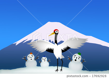 Fujiyama and crane and snowman 17692928