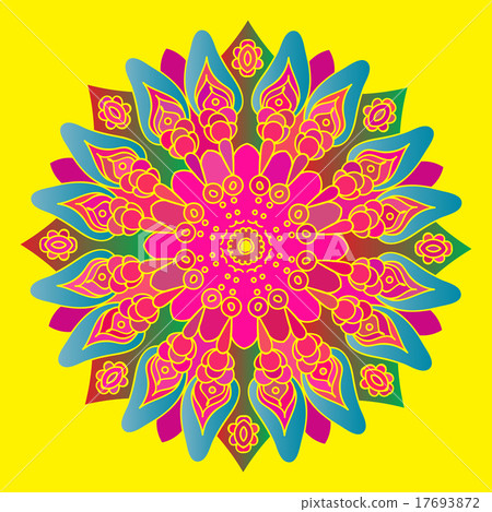 Bright pink mandala on the yellow background. Bright pink mandala on the yellow background. 17693872