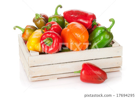 Fresh colorful bell peppers in box Fresh colorful bell peppers in box 17694295