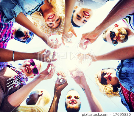 Stock Photo: Celebration Champagne Looking Down Friends Concept