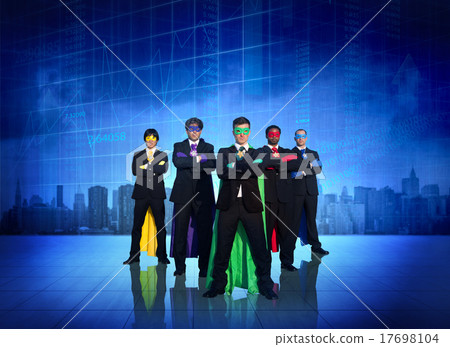 Superhero Business People Strength Cityscape Stock Exchange Conc 17698104
