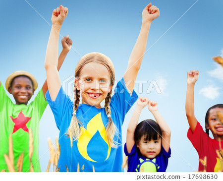 Kids Diverse Playing Sky Field Young Concept Kids Diverse Playing Sky Field Young Concept 17698630