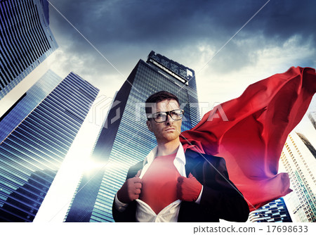 Superhero Businessman Strength Cityscape Cloudscape Concept Superhero Businessman Strength Cityscape Cloudscape Concept 17698633