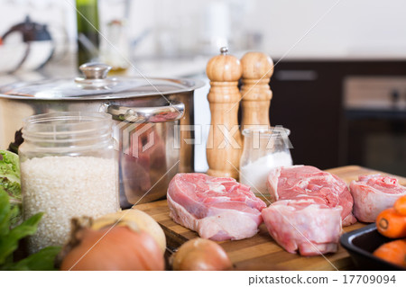 raw turkey ham and vegetables 17709094
