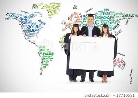 Composite image of full length of a woman holding a blank sheet 17710551