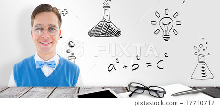 Composite image of geeky young hipster smiling at camera Composite image of geeky young hipster smiling at camera 17710712