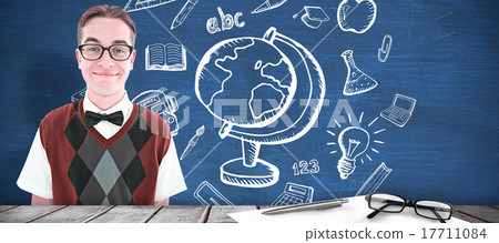 Composite image of smiling geeky hipster looking at camera Composite image of smiling geeky hipster looking at camera 17711084