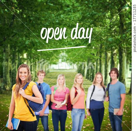 Open day against walkway along lined trees in the park Open day against walkway along lined trees in the park 17711285