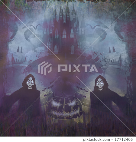 grungy Halloween background with haunted house - Stock Illustration ...