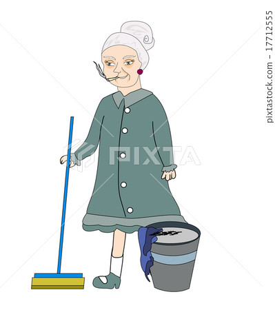 cartoon character housemaid with broom - Stock Illustration [17712555 ...