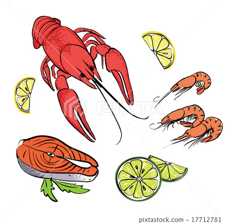 Hand drawn sea food set Hand drawn sea food set 17712781