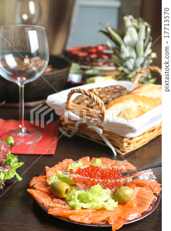 red caviar and fish on Festive table 17713570