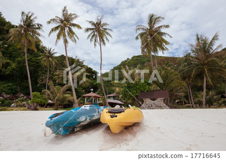 Colorful kayaks on beach in Thailand 17716645