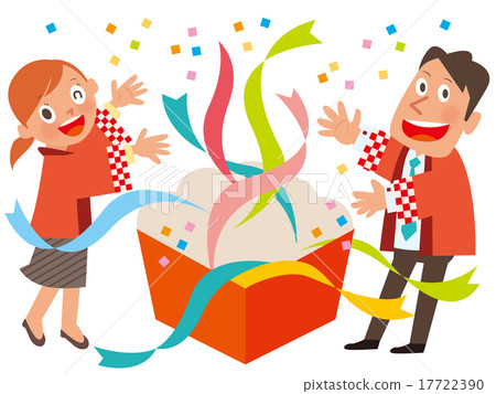 Red Happy men and women clerks and red box _ Confetti 17722390