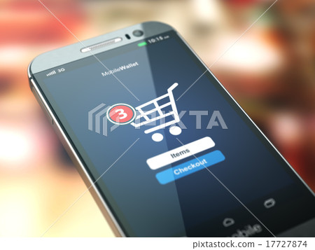 Online shopping concept. Mobile phone with cart Online shopping concept. Mobile phone with cart 17727874