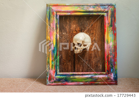 Tiny skulls in colorful wooden frame Tiny skulls in colorful wooden frame 17729443