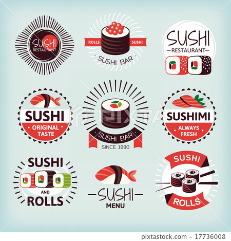 Set of various sushi labels Set of various sushi labels 17736008