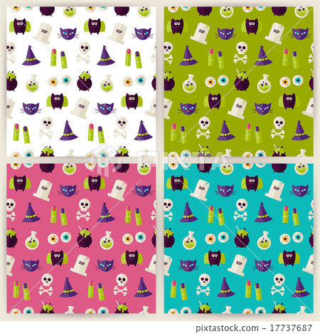 Flat Magic Halloween Witch Seamless Pattern Set 17737687