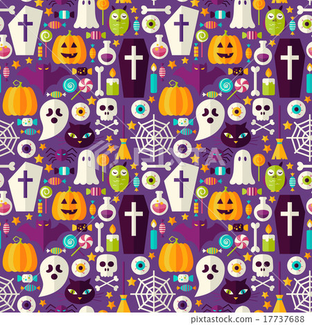 Flat Purple Halloween Party Seamless Pattern 17737688