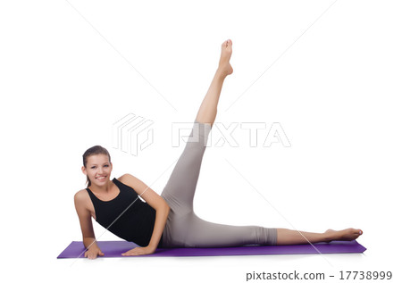 Young woman doing exercises on white Young woman doing exercises on white 17738999