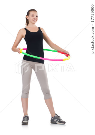 Woman doing exercises with hula hoop 17739000