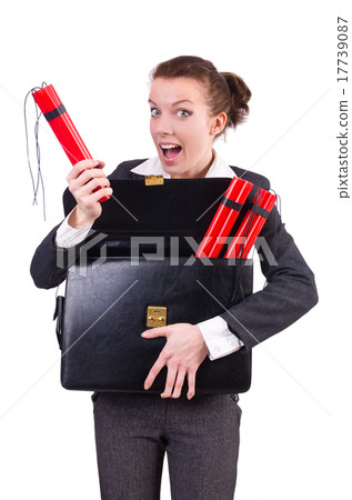 Businesswoman with dynamite on white Businesswoman with dynamite on white 17739087