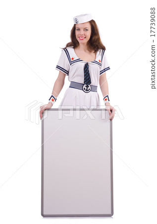 Stewardess with blank board on white Stewardess with blank board on white 17739088