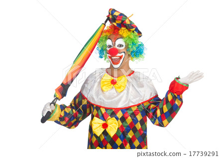 Clown with umbrella isolated on white 17739291