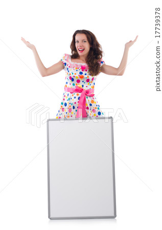 Young woman with blank poster Young woman with blank poster 17739378