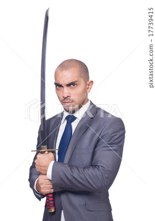 Businessman with sword isolated on white Businessman with sword isolated on white 17739415