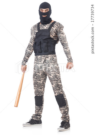 Soldier with baseball bat isolated on white 17739734