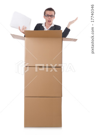Woman businesswoman with boxes on white Woman businesswoman with boxes on white 17740346