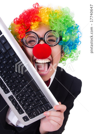 Funny clown with keyboard on white 17740647