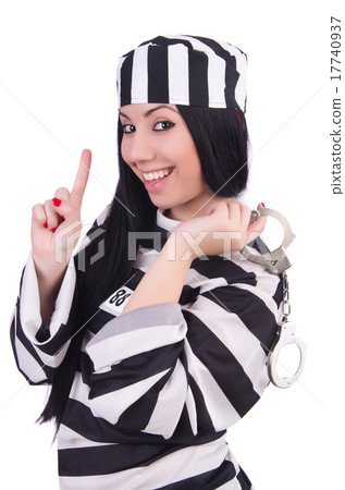 Prisoner in striped uniform on white 17740937