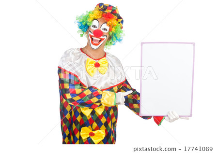 Clown with blank board on white Clown with blank board on white 17741089