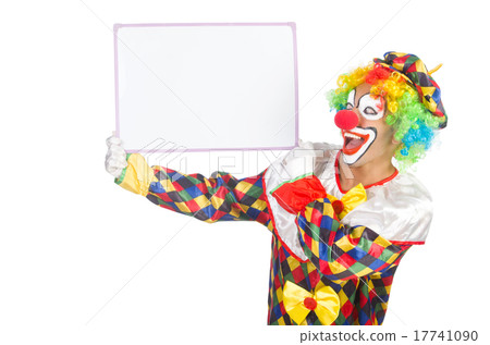 Clown with blank board on white 17741090