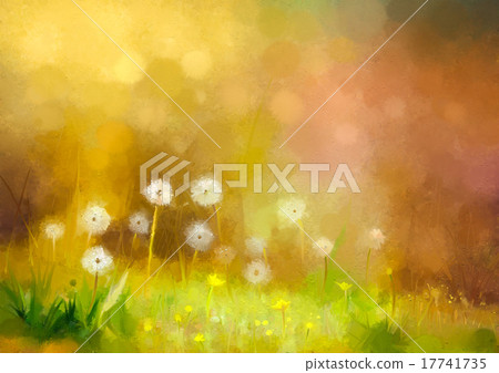 Oil painting nature grass - dandelions flowers 17741735