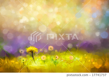 Oil painting nature grass flower,yellow dandelions 17741737