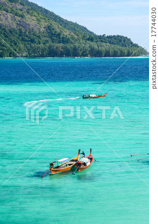Andaman sea  with long tail boat and island 17744030