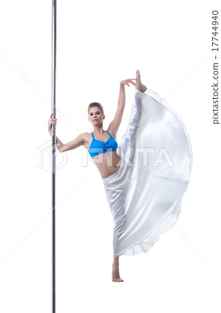 Image of pretty dancer posing in split on pole 17744940