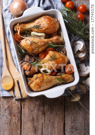 Baked chicken legs vertical top view Baked chicken legs vertical top view 17745578