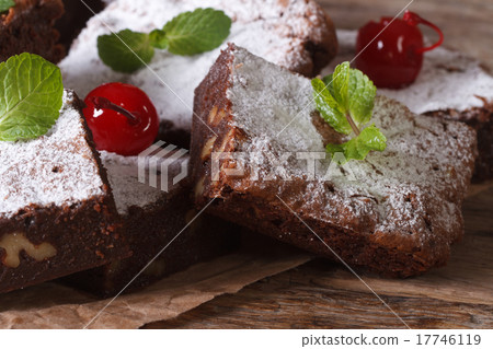 Delicious chocolate brownie cake with nuts closeup 17746119
