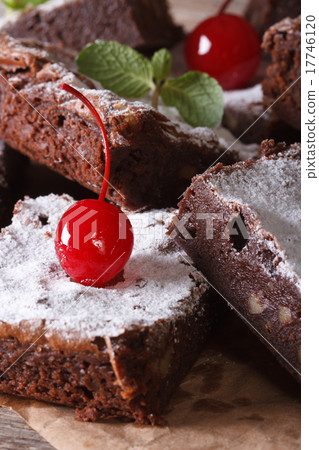 chocolate cake brownies with nuts and cherries 17746120