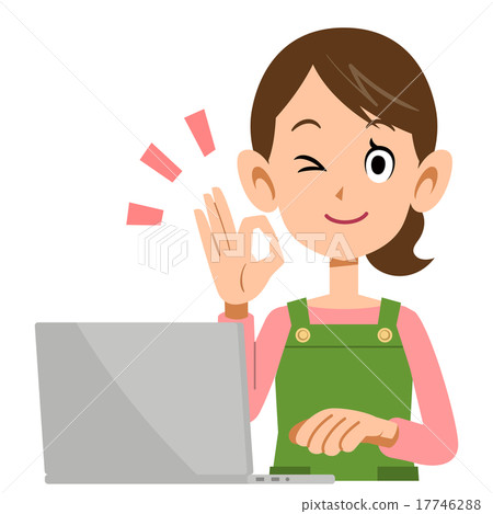 Housewife showing the notebook computer and OK sign 17746288