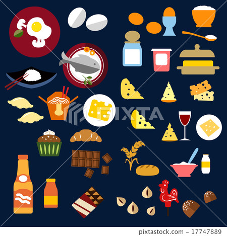 Food, fish, snacks and drinks flat icons Food, fish, snacks and drinks flat icons 17747889
