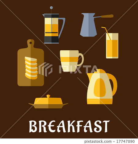 Breakfast food and drinks flat icons Breakfast food and drinks flat icons 17747890
