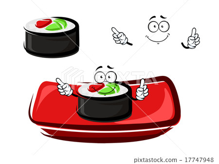 Cartoon sushi roll with smoked salmon and rice 17747948