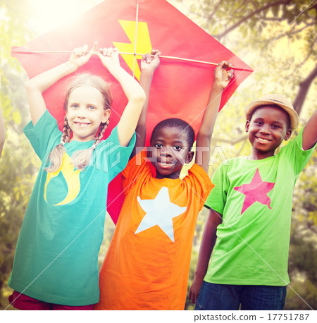 Children Flying Kite Playful Friendship Concept 17751787