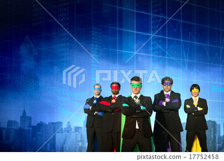 Superhero Business People Strength Cityscape Stock Exchange Conc 17752458