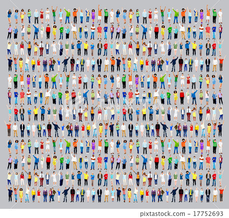 Multiethnic Casual People Togetherness Celebration Arms Raised C 17752693
